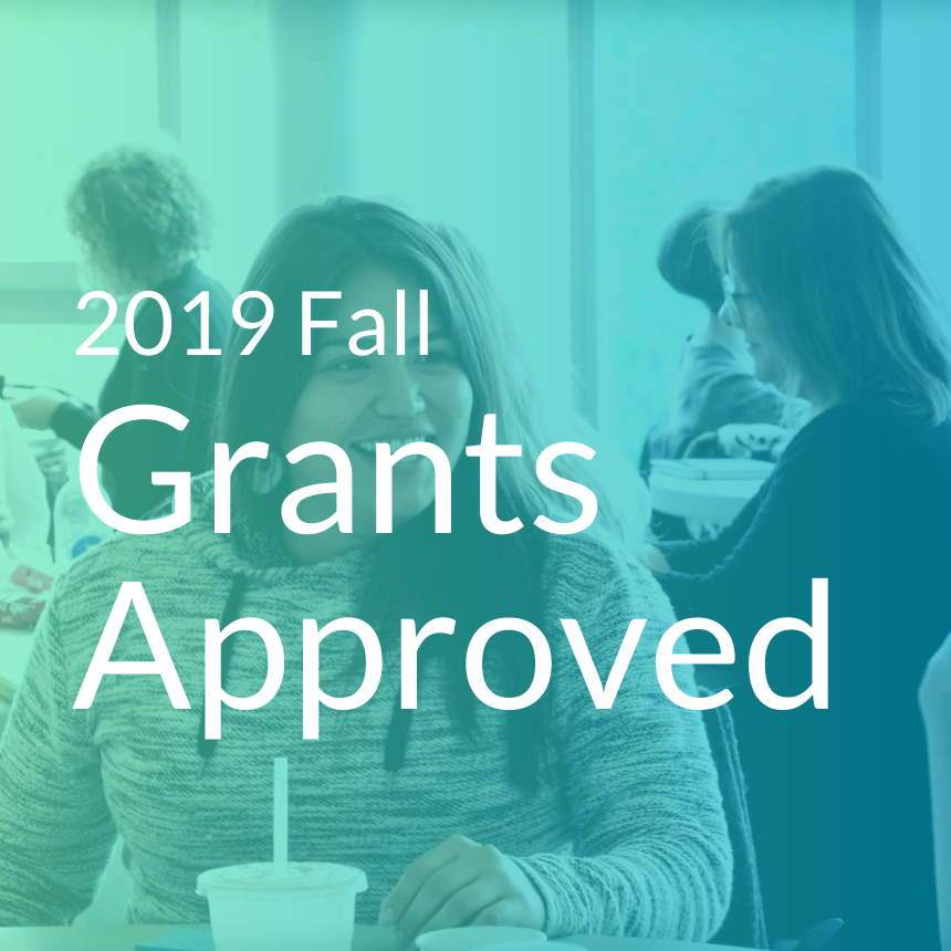 1×1 Fall Grants Approved White text reading "2019 Fall Grants Approved" over blue and green overlay background of a smiling woman